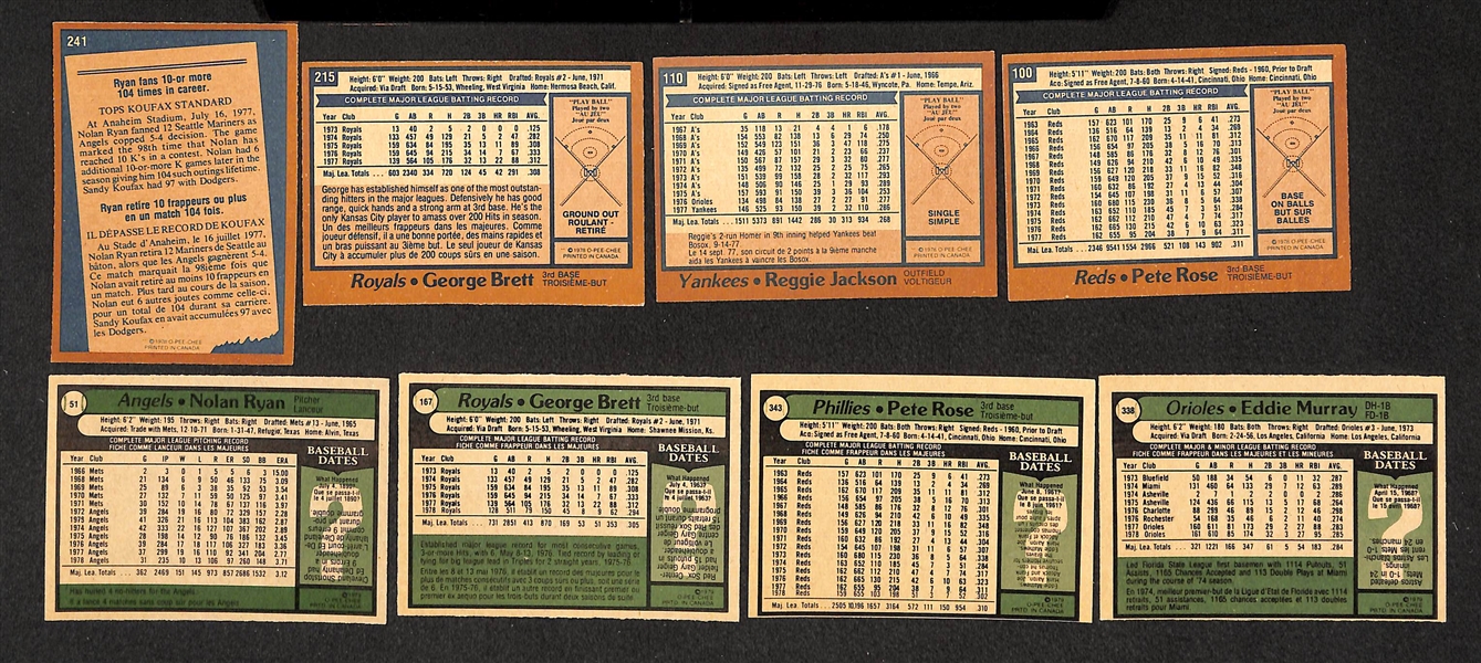 Lot Of 92 Assorted 1978-1979 O-Pee-Chee Baseball Cards w. Ryan