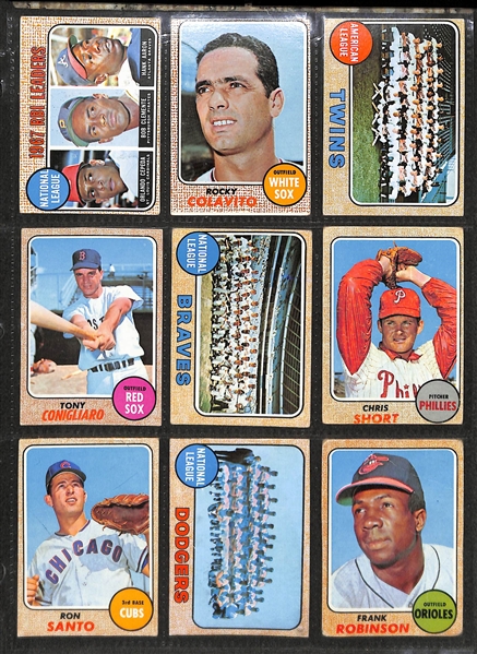 Lot of 390 Different 1968 Topps Baseball Cards w. Clemente & Mantle