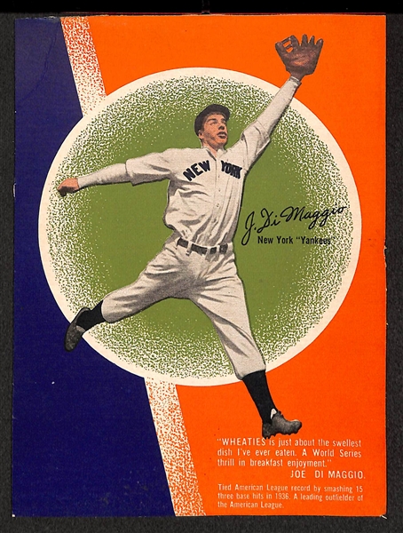 Rare 1937 Wheaties Series 9 Card #5 Joe DiMaggio Box Panel