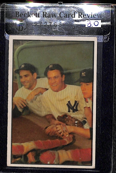 1953 Bowman Mickey Mantle, Yogi Berra, Hank Bauer (#44) Raw Graded BVG 3