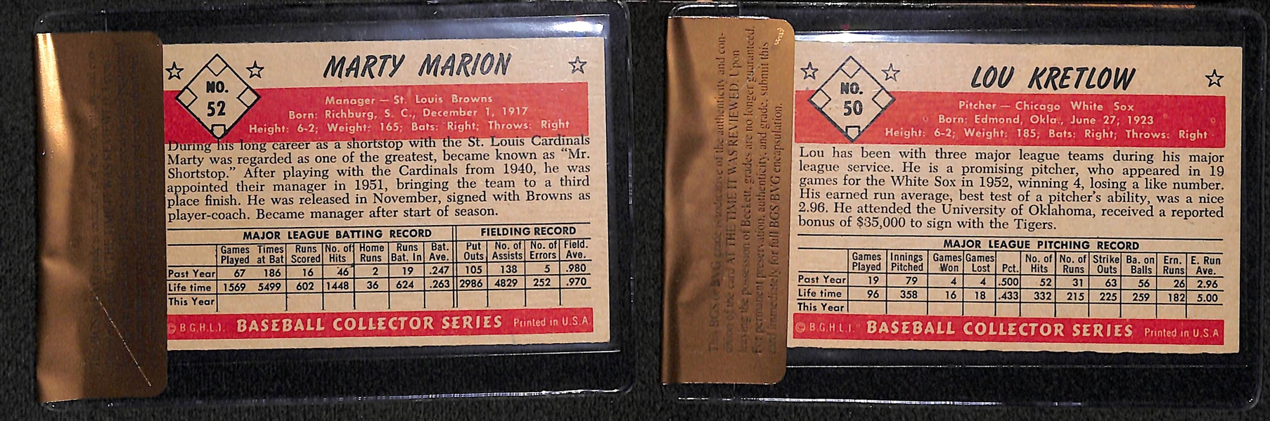 1953 Bowman Color High Grade (NM) Lot: Marion (#52) BVG 8.0; Kretlow (#50) BVG 8.0