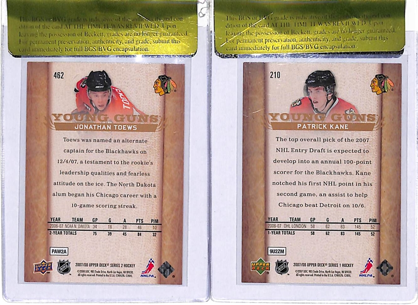 2007-08 Upper Deck Young Guns Gem Mint Rookie Card Lot - Patrick Kane and Jonathan Toews (Both BGS RCR 9.5)