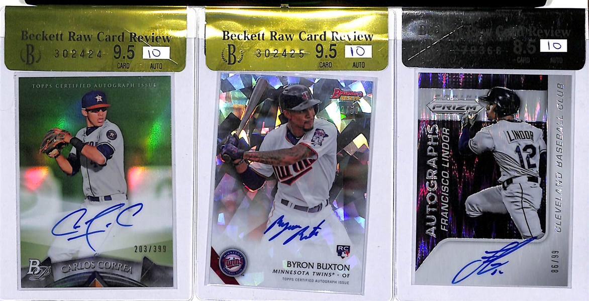 Baseball Autograph Rookie Lot - Lindor, Correa, and Buxton