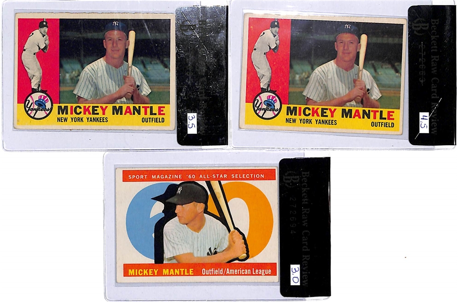 1960 Topps Mickey Mantle Lot of (3) Cards