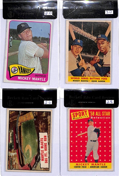 Lot of (4) 1950s & 1960s Mickey Mantle Cards - All Beckett Raw Graded