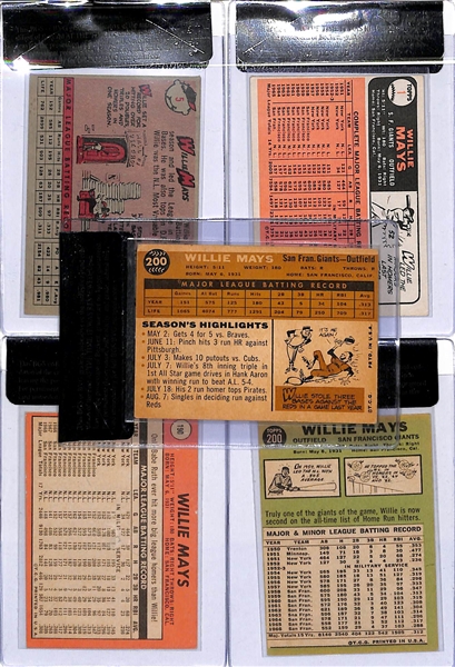 Lot of (5) 1950s & 1960s Willie Mays Cards - All Beckett Raw Graded