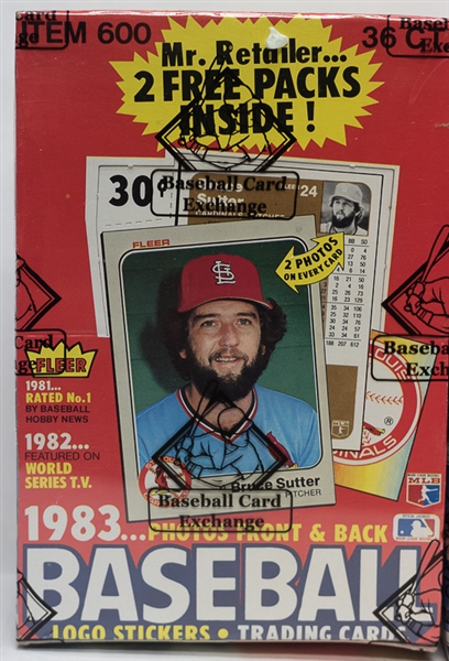 Lot of (2) 1983 Fleer Unopened Baseball Wax Boxes - 38 packs per box (Boggs, Gwynn, Sandberg Rookie Year) - Sealed By BBCE