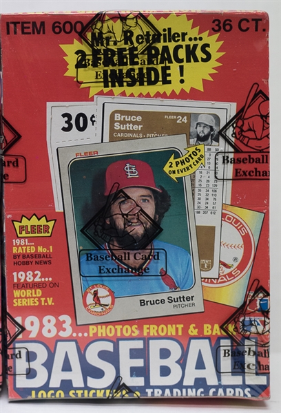 Lot of (2) 1983 Fleer Unopened Baseball Wax Boxes - 38 packs per box (Boggs, Gwynn, Sandberg Rookie Year) - Sealed By BBCE