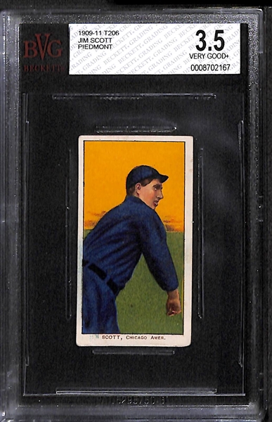 Lot of 4 Chicago White Sox 1909-11 T206 Cards -Scott (BVG 3.5), L. Tannehill Polar Bear (SGC 3.0), Fiene (BVG 2.0) and Isbell (BVG 1.5)