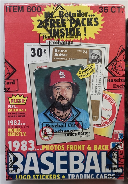 Lot of (2) 1983 Fleer Unopened Baseball Wax/Cello Boxes - Inc. (1) 38-pack wax box and (1) 24-pack cello box (Boggs, Gwynn, Sandberg Rookie Year)