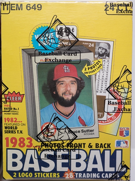 Lot of (2) 1983 Fleer Unopened Baseball Wax/Cello Boxes - Inc. (1) 38-pack wax box and (1) 24-pack cello box (Boggs, Gwynn, Sandberg Rookie Year)