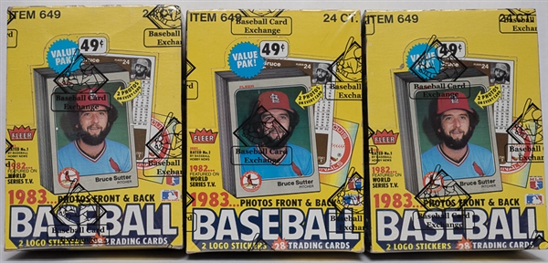 Lot of (3) Unopened 1983 Fleer Baseball Cello Boxes (3 Boxes w/ 24 Cello Packs Per Box) - Sealed by BBCE