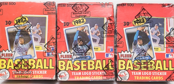 Lot of (3) Unopened 1982 Fleer Baseball Wax Boxes (3 Boxes w/ 36 Wax Packs Per Box) - Sealed By BBCE