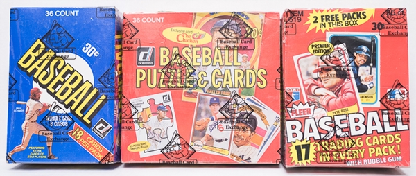 1981 Fleer, 1981 Donruss, and 1982 Donruss Unopened Baseball Wax Boxes (36 Packs in Each Box) - Sealed by BBCE