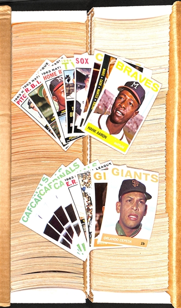 Large 1964 Topps Baseball Card Lot - Over 1,200 Cards inc. Aaron, Gibson, Fox, AL Bombers w/ Mantle
