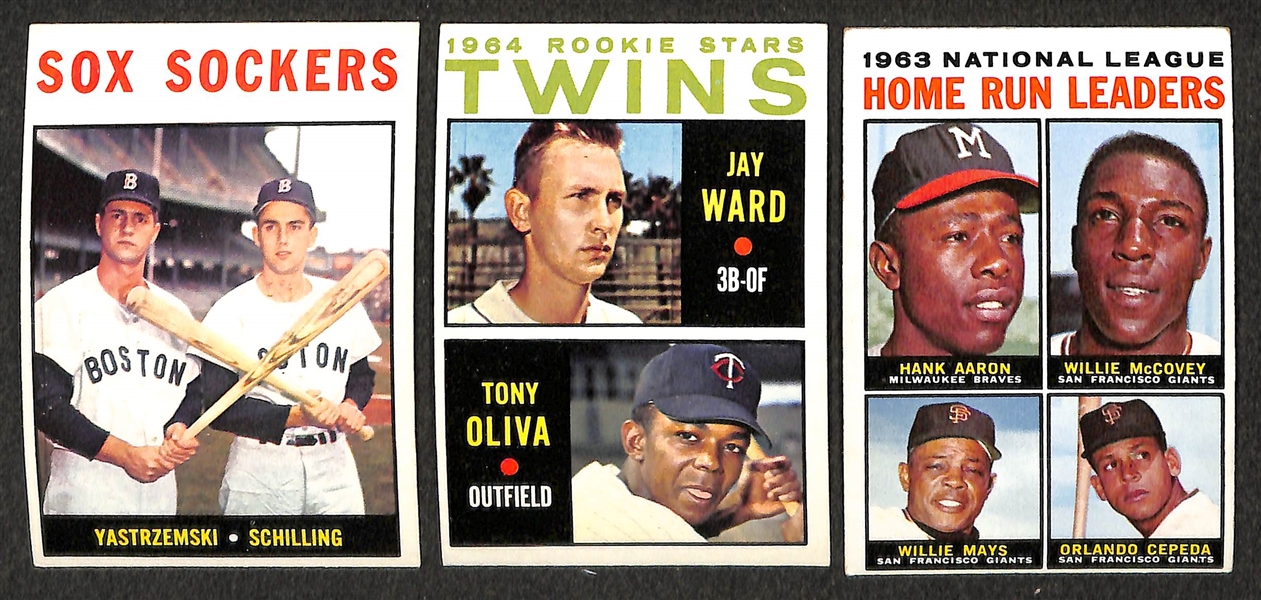 Large 1964 Topps Baseball Card Lot - Over 1,200 Cards inc. Aaron, Gibson, Fox, AL Bombers w/ Mantle