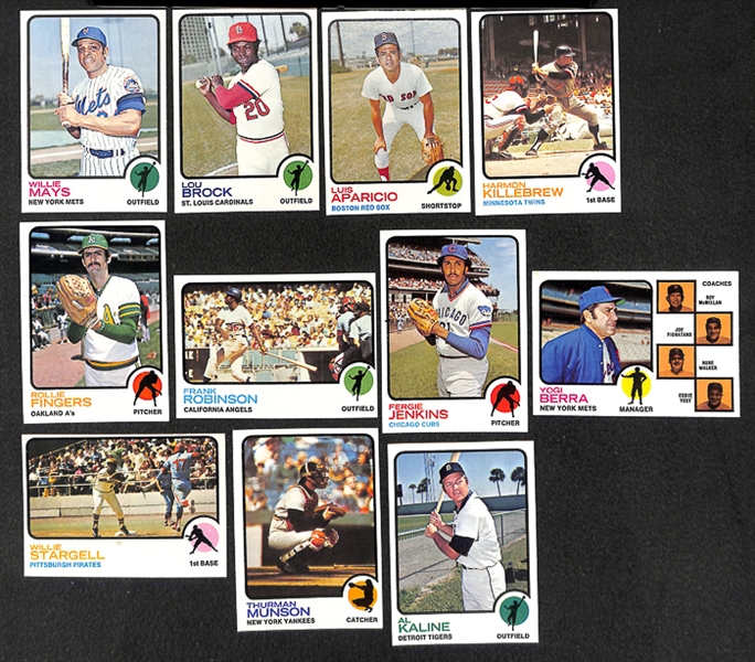 Lot of 1600+ Assorted 1973 Topps Baseball Cards w. Willie Mays