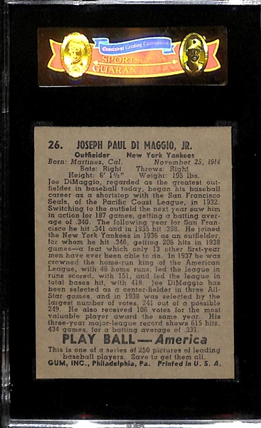 High Grade 1939 Playball #26 Joe DiMaggio Graded 80 (EX/NM)