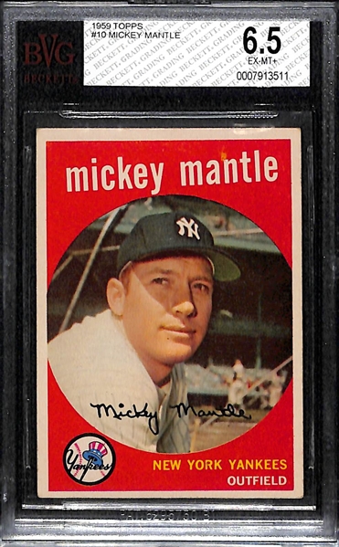 1959 Topps #10 Mickey Mantle Graded BVG 6.5 (EX-MT+)