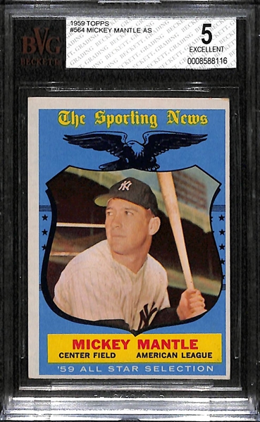1959 Topps #564 Mickey Mantle All Star Graded BVG 5 (EX)