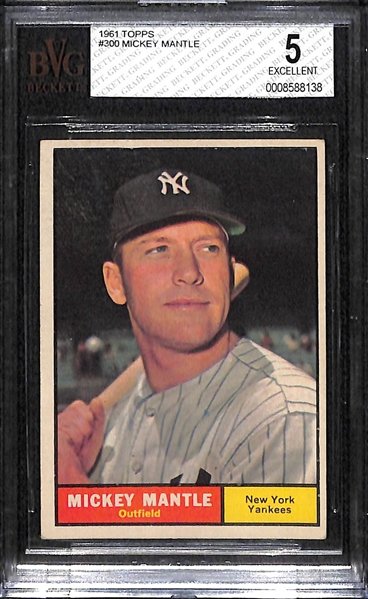1961 Topps #300 Mickey Mantle Graded BVG 5 (EX)