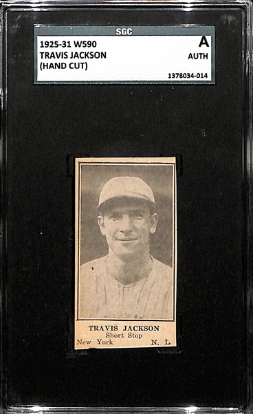1925-31 W590 Travis Jackson Card  - HOFer (Hand Cut) SGC Authentic