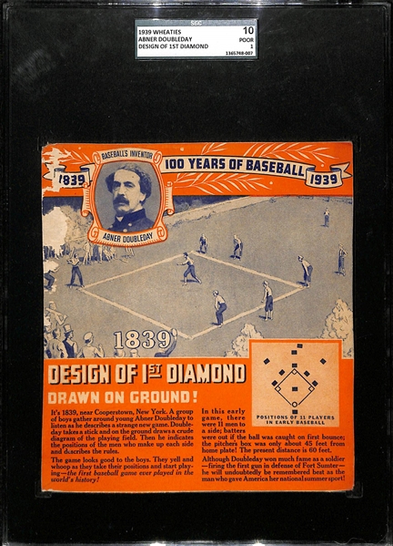 1939 Wheaties Abner Doubleday (Design of First Diamond) SGC 10 (1) Poor
