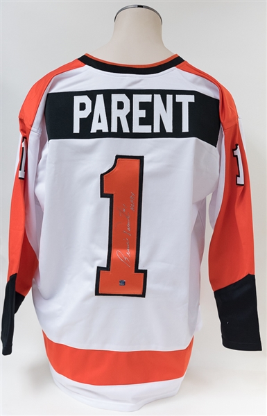 Bernie Parent Signed Flyers Jersey (Mitchell Marketing)