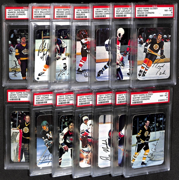 Lot of (14) 1976 and 1977 Topps Glossy Hockey Cards - PSA Graded 8-9