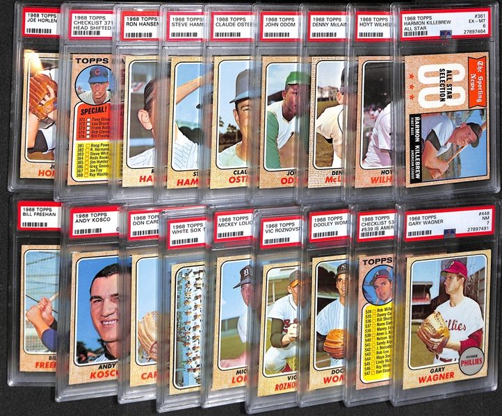 Lot of (18) 1968 Topps Baseball Cards - PSA Graded!