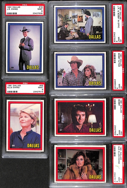 Lot of (16) 1981 Donruss Dallas Cards Featuring Larry Hagman as JR Ewing - All PSA 9 Mint!