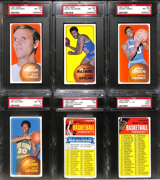 Lot of (6) 1970-71 Topps Basketball High-Grade PSA Cards w. Keith Erickson PSA 8