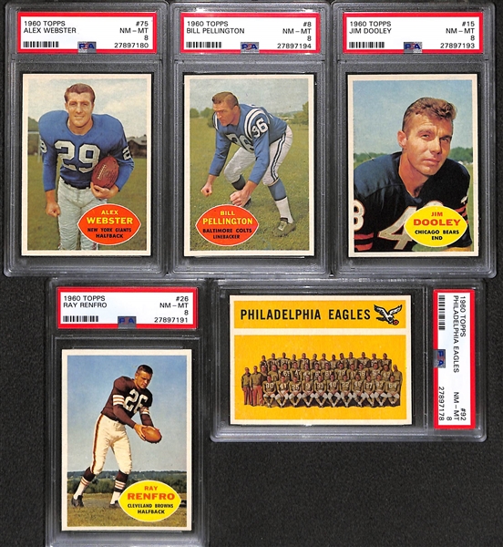 Lot of (9) 1960 Topps Football Cards - All PSA 8 - w. Alex Webster