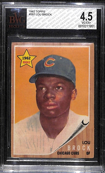 1962 Topps #287 Lou Brock Chicago Cubs Rookie Graded BVG 5 EX 