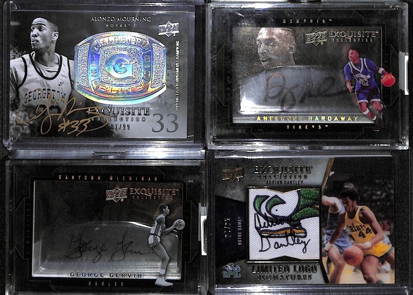 Lot of (4) UD Exquisite Basketball Autograph Card (A. Mourning, A. Hardaway, A. Dantley, and G. Gervin)