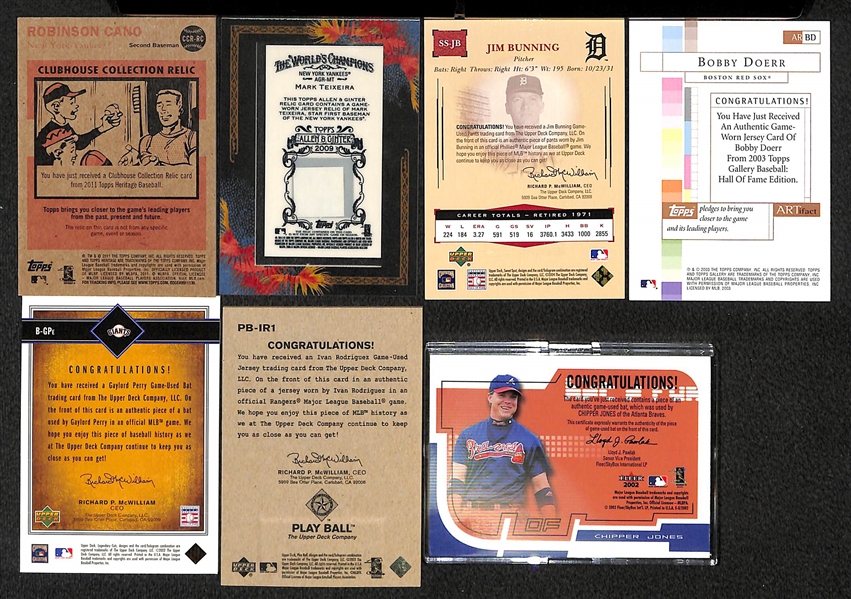 Lot of Over 50 Certified Baseball Relic Cards w/ HOFers