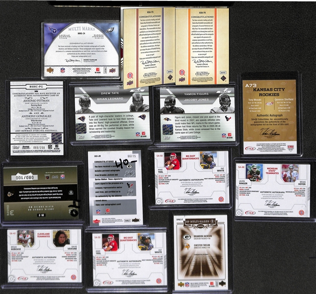 Lot of (14) Certified Football Dual Autograph Cards Inc. DeSean Jackson & Andy Dalton