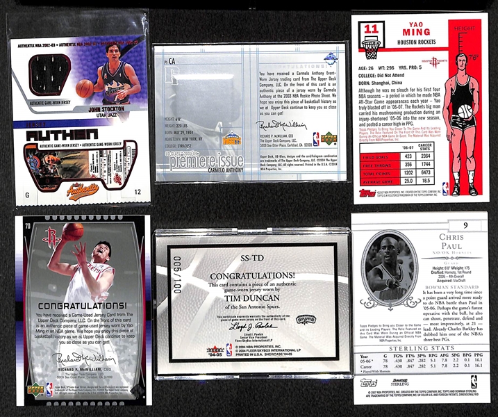 Lot of 90 Certified Basketball Relic Cards (Mostly Game-Worn Jersey Cards) w/ Stockton, C. Anthony, C. Paul, Ming, Duncan, Pierce