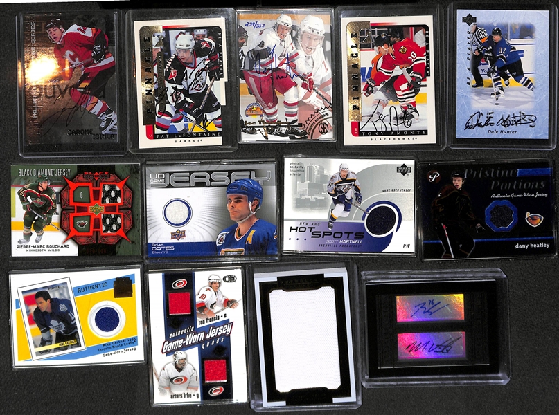 Lot of 64 Certified Hockey Autograph or Relic Cards (40 Autographs and 24 Relics) w/ Iginla, P. Lafontaine, J. Thronton, Amonte, D Hunter, +)
