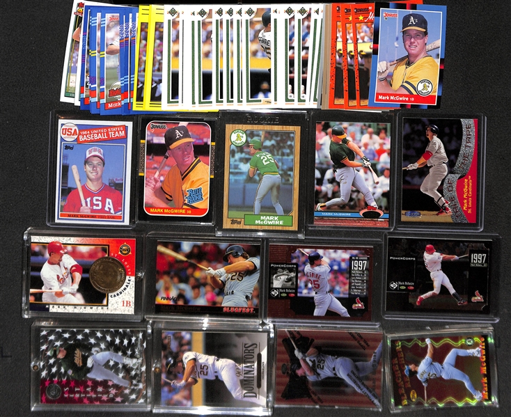 Huge Lot of Over 210 Mark McGwire Cards inc RCs and Inserts w/ (9) 1985 Topps, (13) 1987 Donruss, (6) 1987 Topps