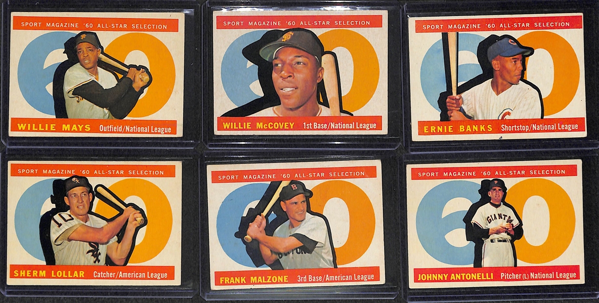 Lot of 6 - 1960 Topps Baseball High Number All Star Cards w. Mays & McCovey