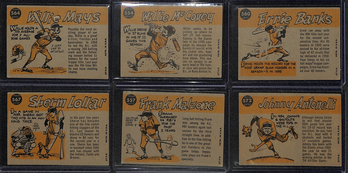 Lot of 6 - 1960 Topps Baseball High Number All Star Cards w. Mays & McCovey