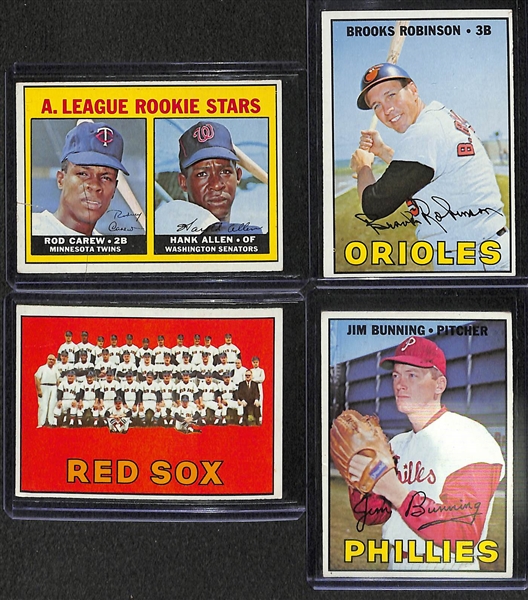 Lot of 4 - 1967 Topps High Number Baseball Cards w. Brooks Robinson Card & Rod Carew Rookie Card