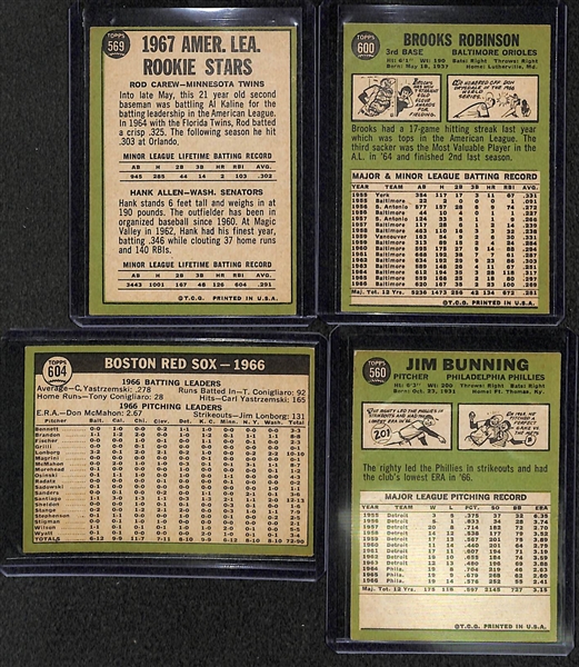 Lot of 4 - 1967 Topps High Number Baseball Cards w. Brooks Robinson Card & Rod Carew Rookie Card