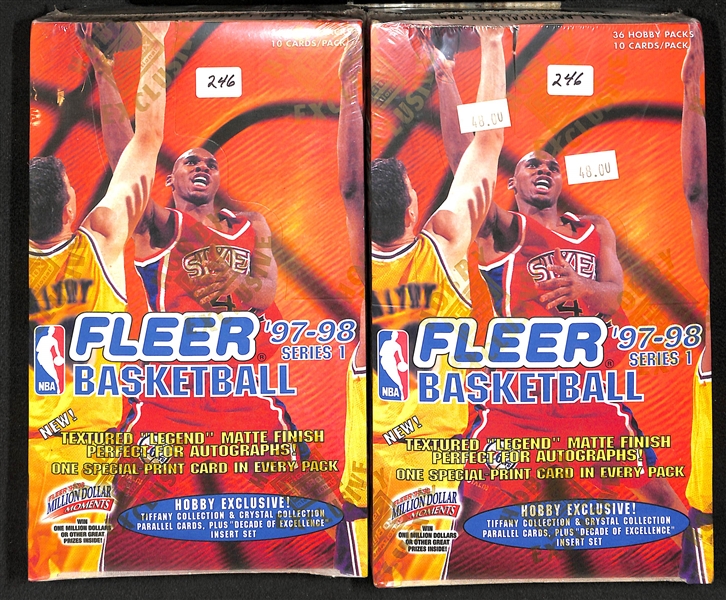 Lot of (4) Unopened Basketball Hobby Boxes (1996-97 Score Board BKB Rookies, 1996-97 Fleer Series 1, and (2) 1997-98 Fleer Basketball Series 1)