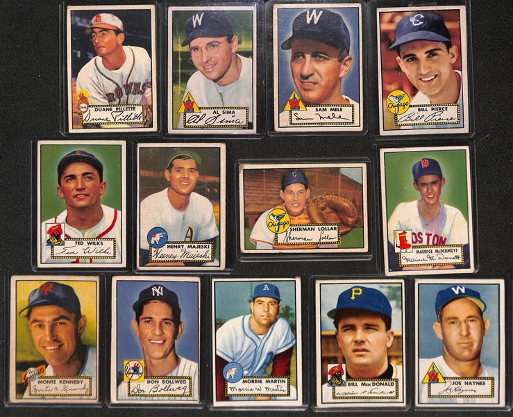 Lot of 13 - 1952 Topps Baseball Cards w. Duane Pillette