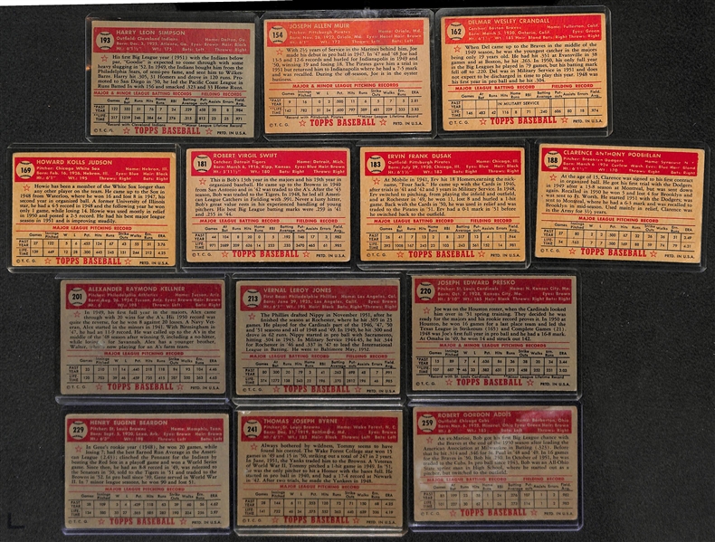 Lot of 13 - 1952 Topps Baseball Cards w. Harry Simpson