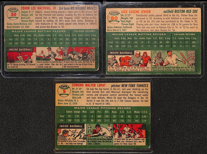 Lot of 50 Different 1954 Topps Baseball Cards w. Eddie Mathews
