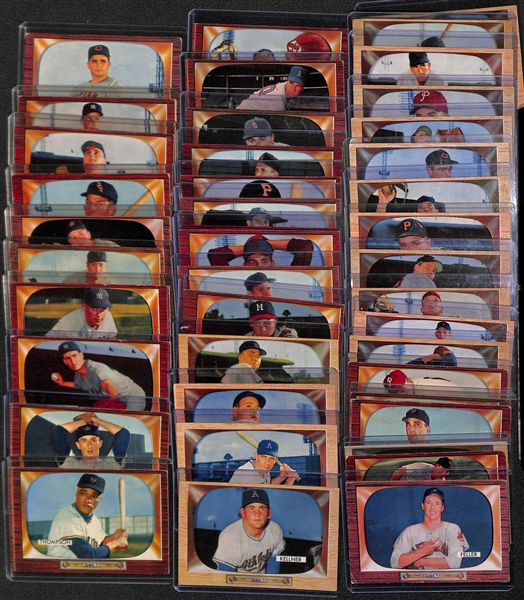 Lot of 42 Different 1955 Bowman Baseball Cards w. Bob Feller