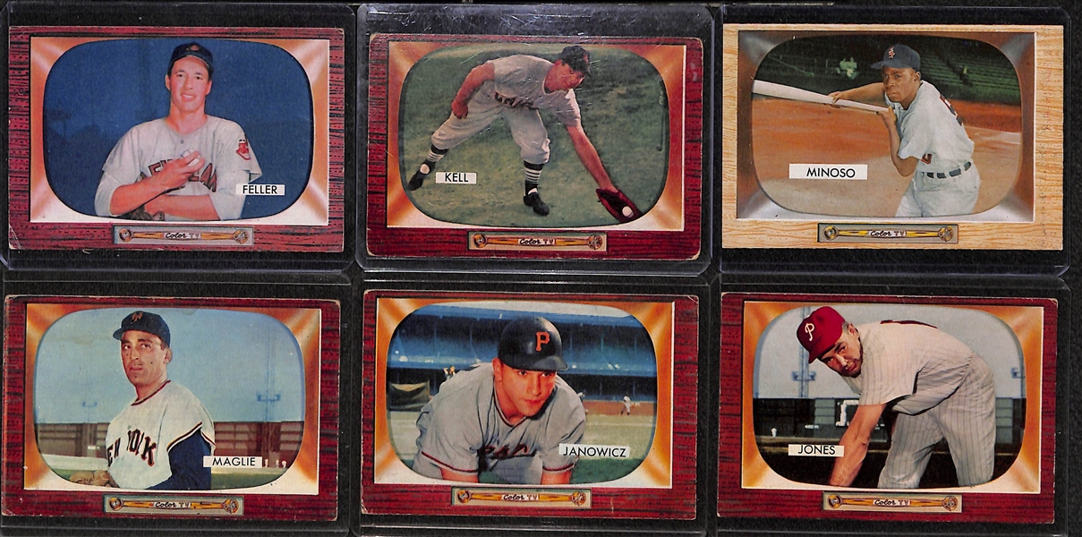 Lot of 42 Different 1955 Bowman Baseball Cards w. Bob Feller